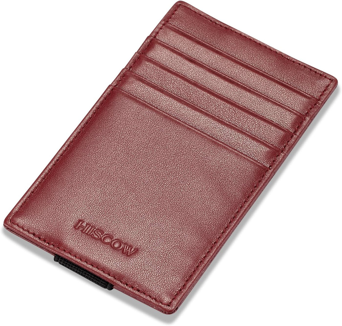 HISCOW Car Sun Visor Card Holder with Elastic Band Fastener - Italian Calfskin (Wine Red)