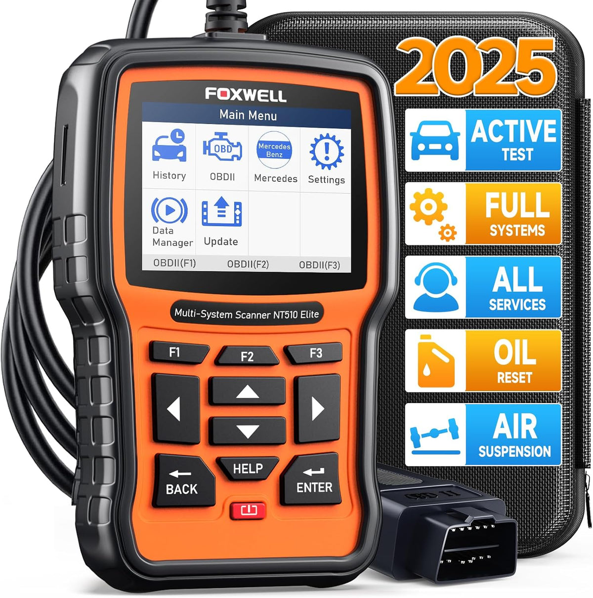 FOXWELL NT510 Elite Bi-Directional Scan Tool Fit for Mercedes-Benz Sprinter Smart Maybach, Full System Diagnostic Scan Tool OBD2 Scanner, Full Reset Services ABS SRS EPB, Auto Vin, Free Update