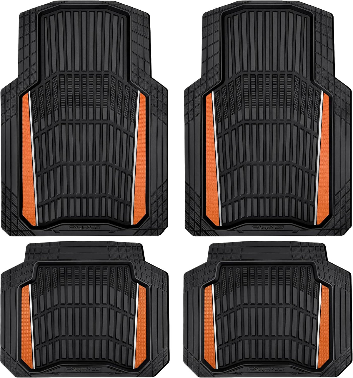 CAR PASS Heavy Duty Rubber Car Floor Mats, Deep Waterproof Car Floor Mats All Weather, Aluminum Film Floor Mats for Cars Non-Slip Universal Trim Fit for SUVs Trucks Sedans Vans, Black Orange Metallic