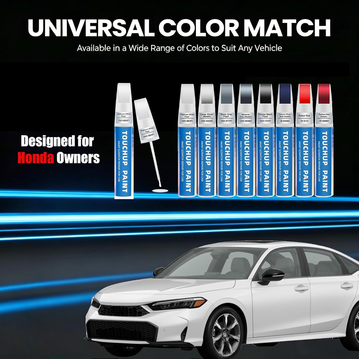 Platinum White Pearl (NH-883P) Touch Up Paint for Honda 2-in-1 Car Scratch Repair Pen for Rock Chips, Door Scratches & Paint Nicks Exact Color Match Quick Dry DIY Fix for Civic Accord CR-V