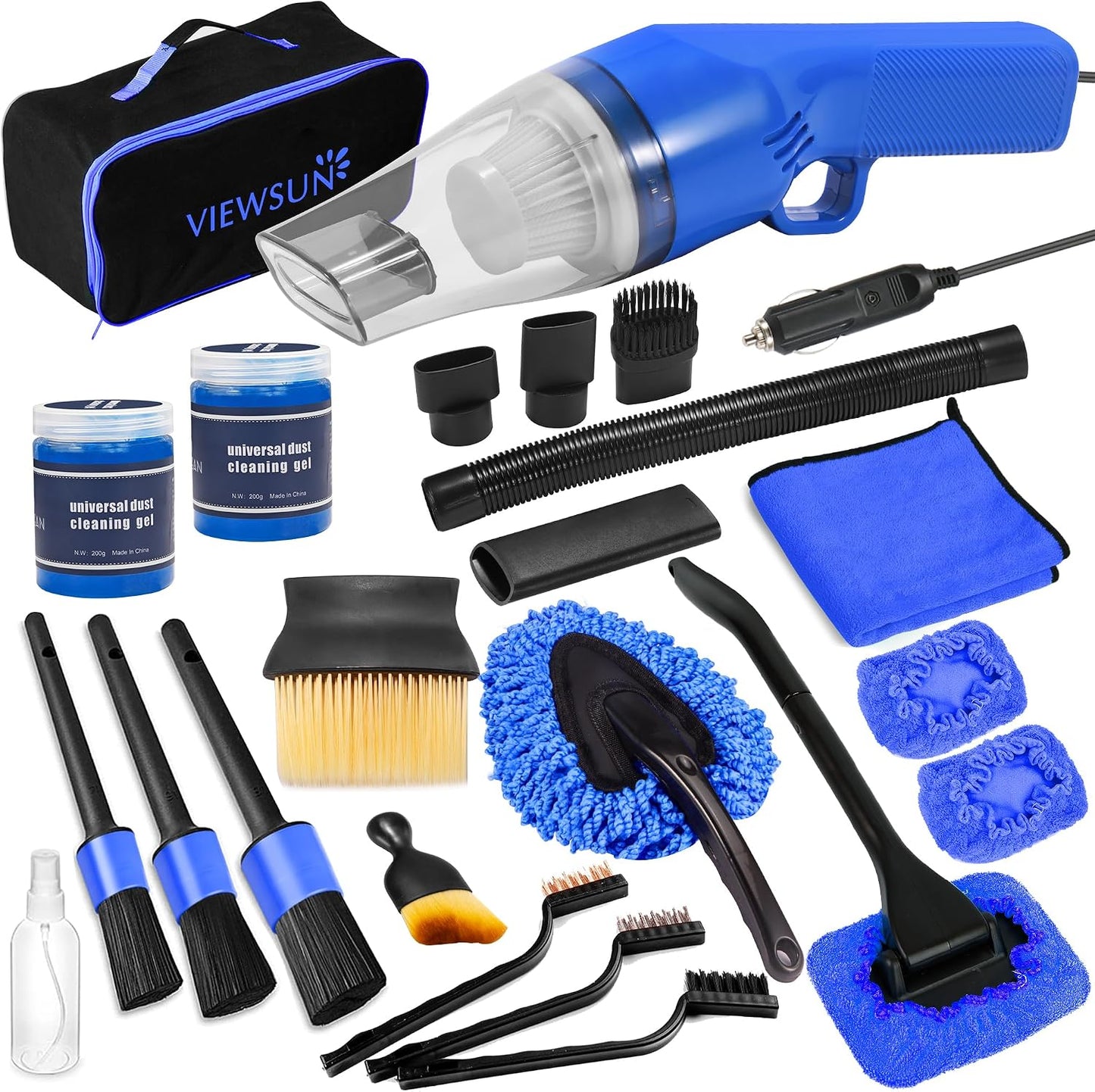 18PCS Car Cleaning Kit, Car Interior Detailing Kit with Blue High Power Handheld Vacuum, Detailing Brush Set, Windshield Cleaner, Cleaning Gel, Complete Auto Accessories for Men, Women