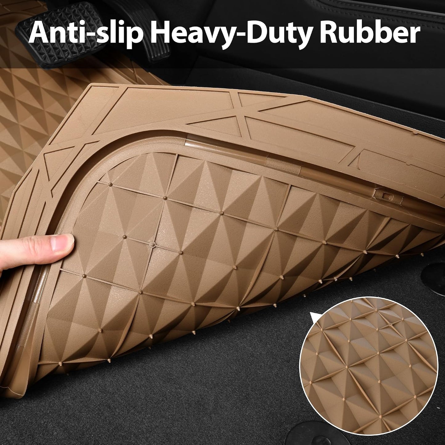CAR PASS Heavy Duty Rubber Beige Car Floor Mats & Cargo Liners, Deep Dish All-Weather Trunk Mats Durable Anti-Slip 3D Rhombus Waterproof Trim to Fit Liner Universal Fit Auto,Sedan,SUV,Truck, Beige