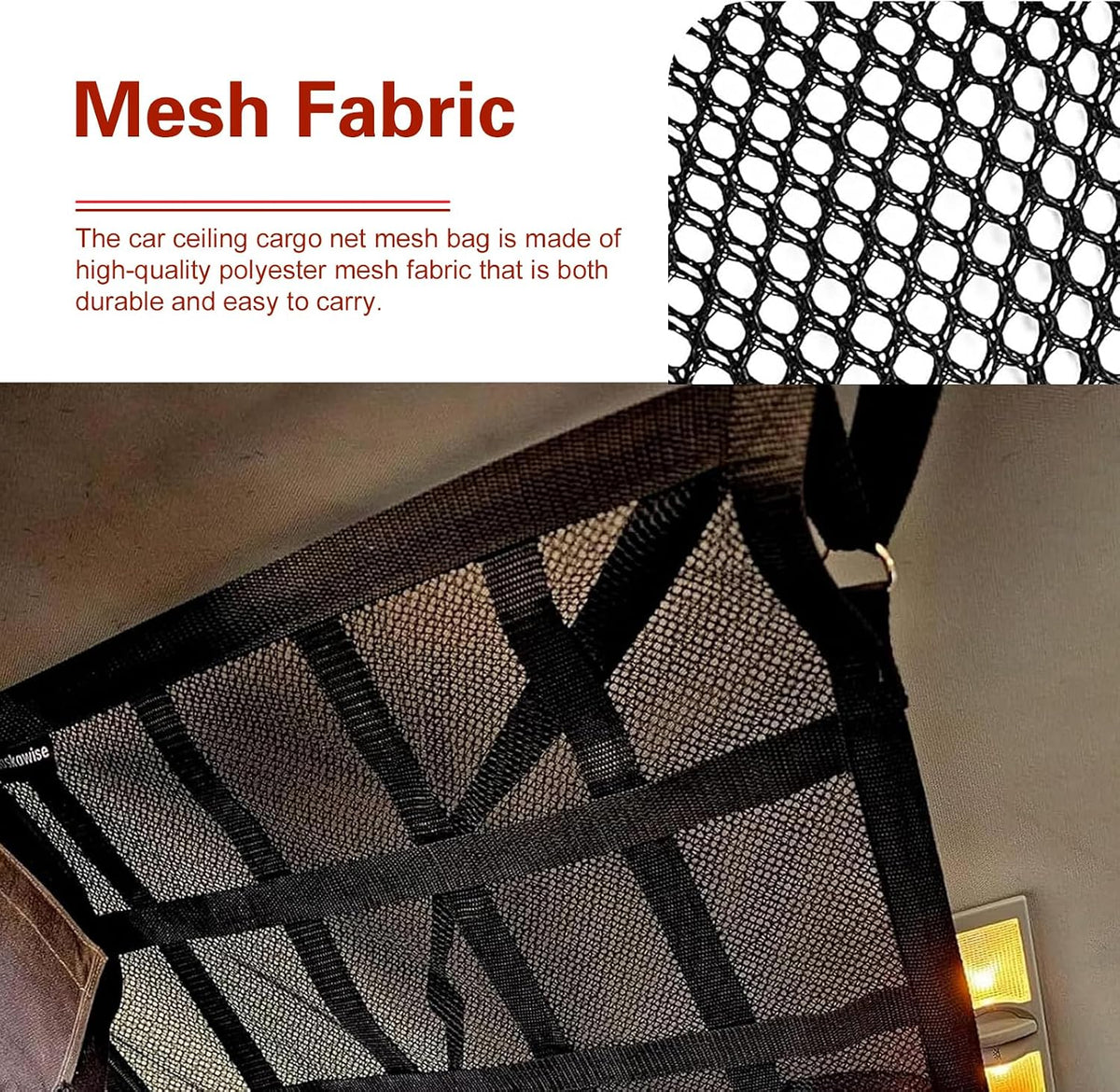 Double Layer Mesh Roof Storage Organizer, 31.5"x 21" Car Ceiling Cargo Net, Car Roof Storage, Overhead Net for SUV Truck Van Camping Travel Road Trip Essentials(Black)
