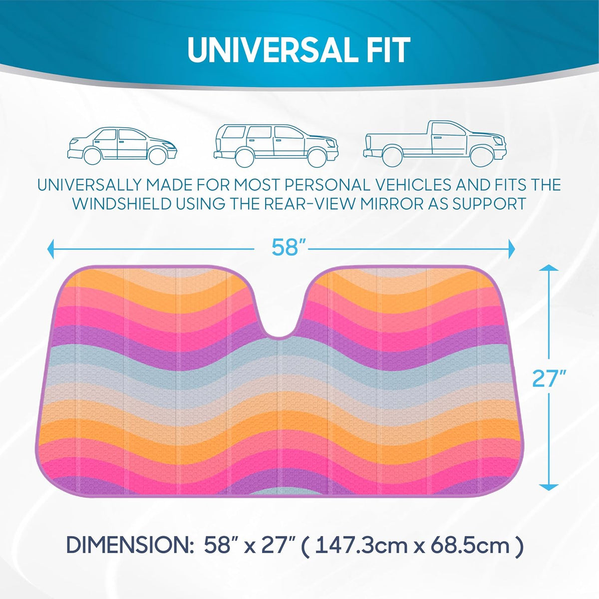 BDK Retro Wave Automotive Windshield Sunshades Accordion Folding Style - Windshield Sun Shade Auto Shade for Cars Trucks SUVs Vans Sun Visor Protector to Block UV Rays - Keeps Vehicle Cool 58' x 27'