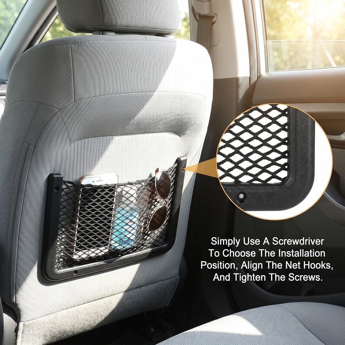 2 Pcs Framed Storage Net Pocket, 12 x 8 Inch Car Storage Net