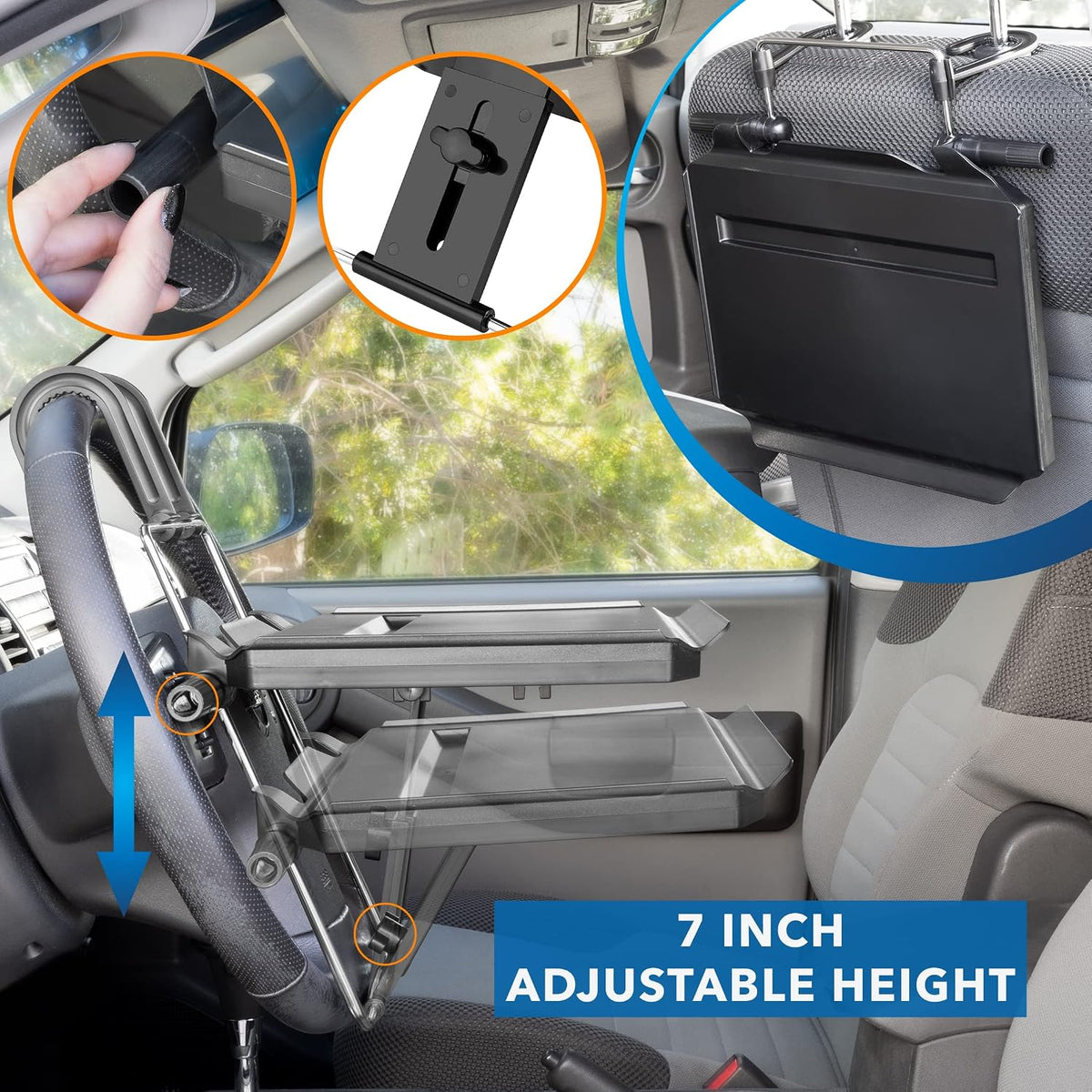 Mount-It! Car Table Tray with Adjustable Height and Tilt | Car Desk for Laptop FITS on Any Car Model and Steering Wheel | Holds Food, Drinks, Laptops, Tablets, Books and More! -