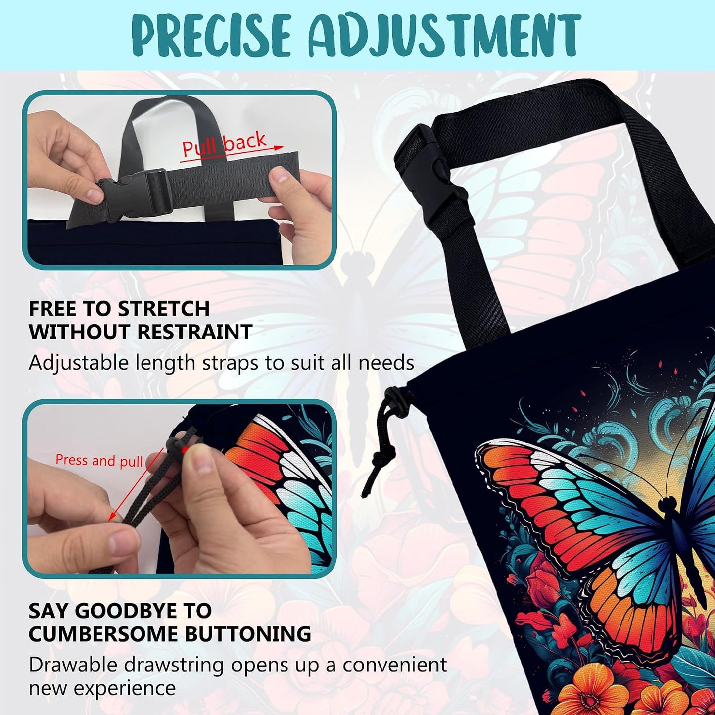 Car Garbage Bag Colorful Butterfly with Flowers Hanging Canvas Car Trash Bag Waterproof Drawstring Car Back Seat Organizer for Car Back Front Seat Console with Adjustable Buckle