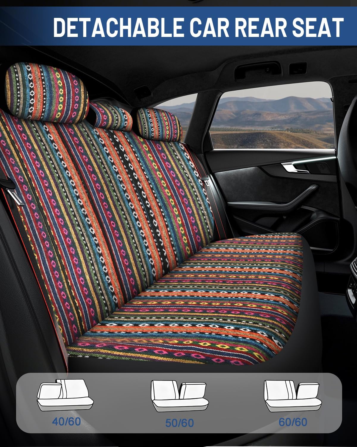 Baja Saddle Blanket Car Seat Covers Front Set 6PCS, Orange