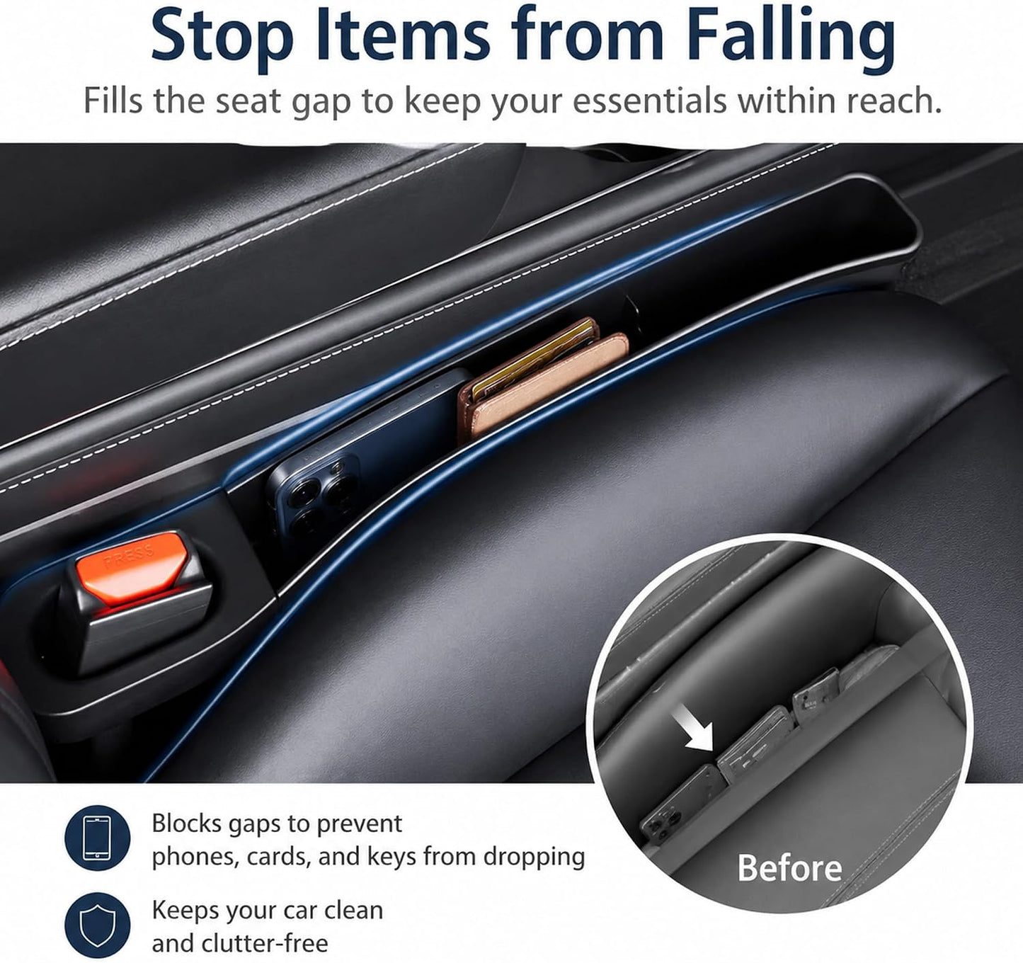Seat Gap Filler for Tesla Model 3/Y 2020-2025 Standard Seats | Soft TPE material, seat gap storage organizer,tool-free installation, phone key card storage, driver passenger sides