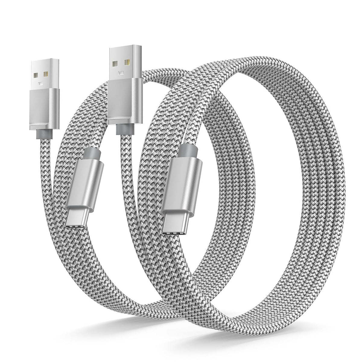 Basesailor for iPhone 17 16 Pro Max Charger Cord,USB to USB C Cable,Type C Charging Power Cord for Apple 17e 15 iPad 10 Air 4 5,Samsung Galaxy S26 S25 S24 S23,Silver,2Pack 10FT(3M)