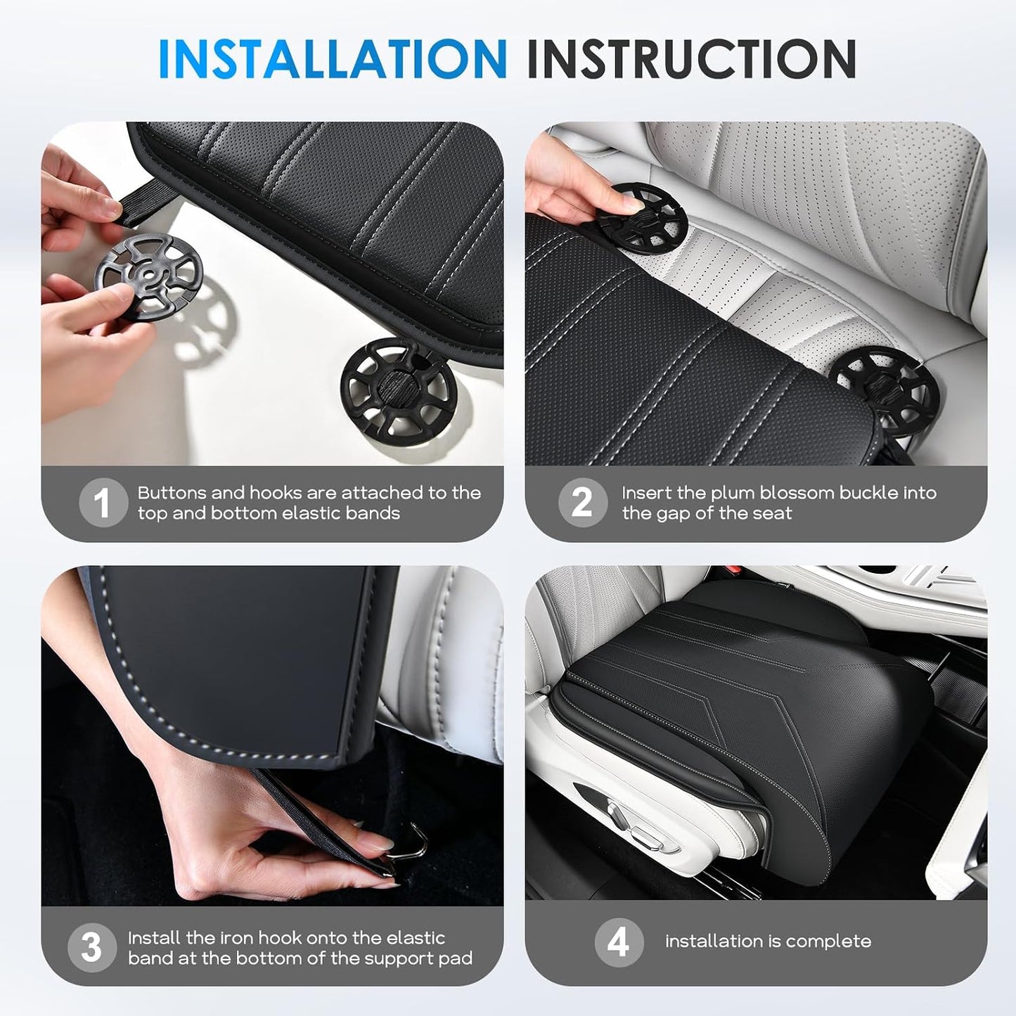 FLORICH Car Seat Extender Leg Support Cushion for Driver Seats Office Chair, Leather Memory Foam Widened seat Cushion for Long Drivers Universal Car Seat Cushion Legs Rest Pads-Deep Black