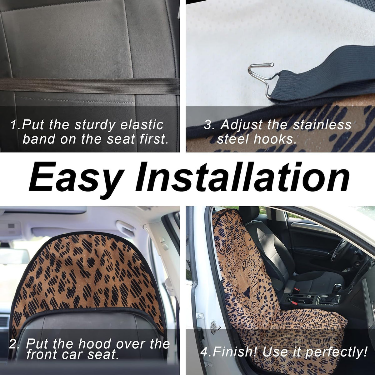 Sweat Towel Car Seat Cover Protector Front Seats for Gym Workout, Running, Swimming, Beach and Hiking, Waterproof Universal Seat Cover for Car, Trucks, Van & SUV (1, Leopard Head, Front)