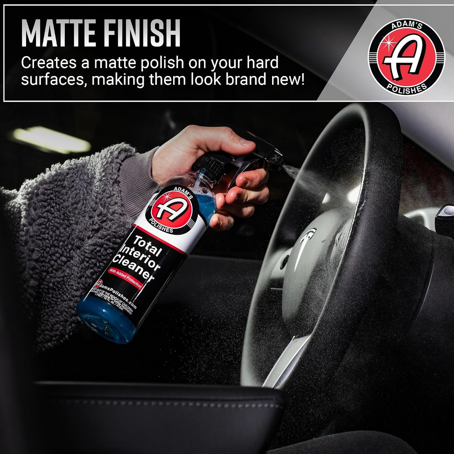 Adam's Polishes Total Interior Cleaner & Protectant, Quick Detailer & SiO2 Protection, Ceramic Infused, Anti-Static, OEM Finish, For Leather, Vinyl, Plastics, Glass & More