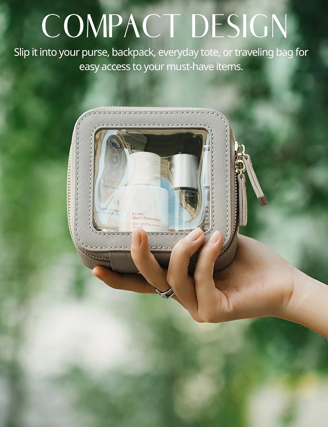 Popvibe Clear Makeup Bag Travel Cosmetic Case Toiletry Bag with Zipper Make Up Organizer Traveling Compact Car Bag Stone Mini