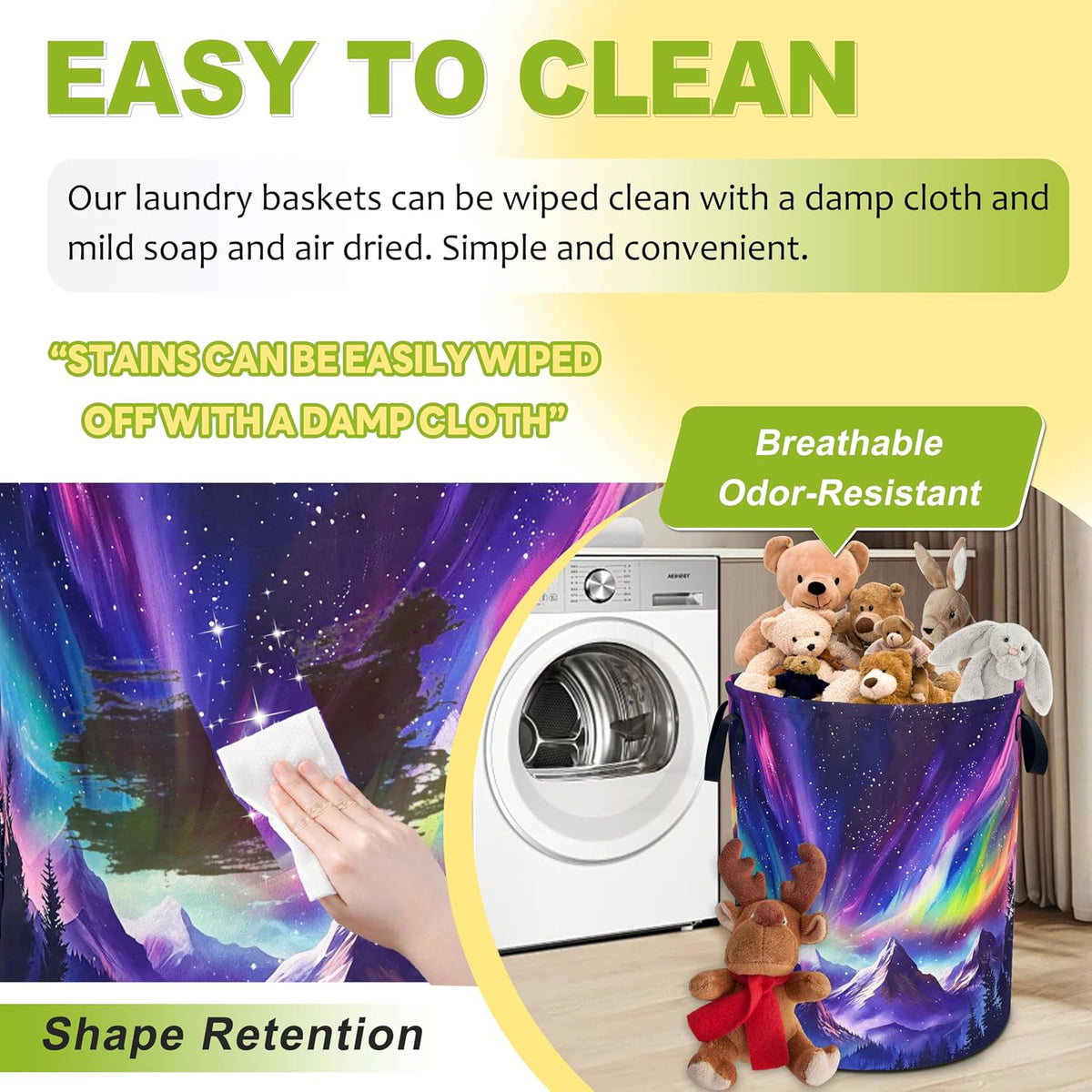 Aurora Mountains Laundry Basket Night Sky Forest Foldable Oxford Cloth