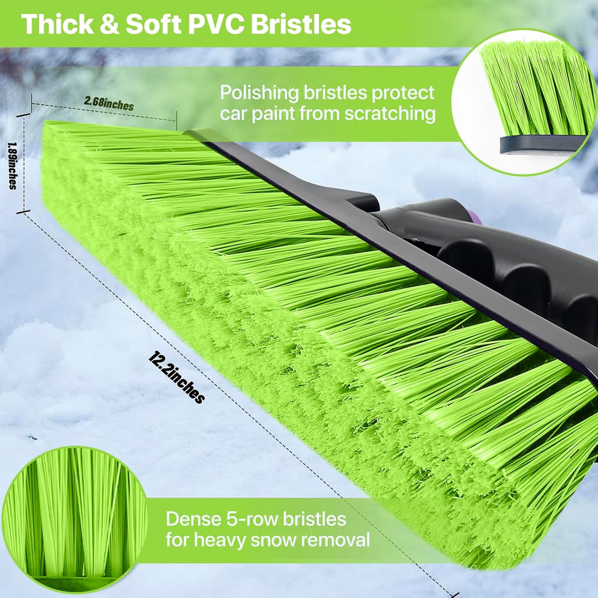 44 in Extendable Snow Brush and Ice Scraper for Car Windshield, Green