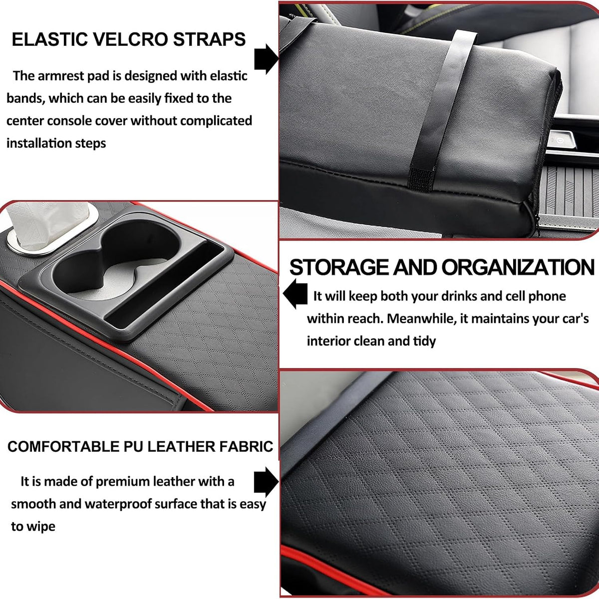 Center Console Cover,Car Armrest Cushion Multifunctional with 2 Storage Bags Cup Holder,Phone Slot,Tissue Box Slot for Most Cars Accessories Interior Organizers-Black 13.8x7.9 in