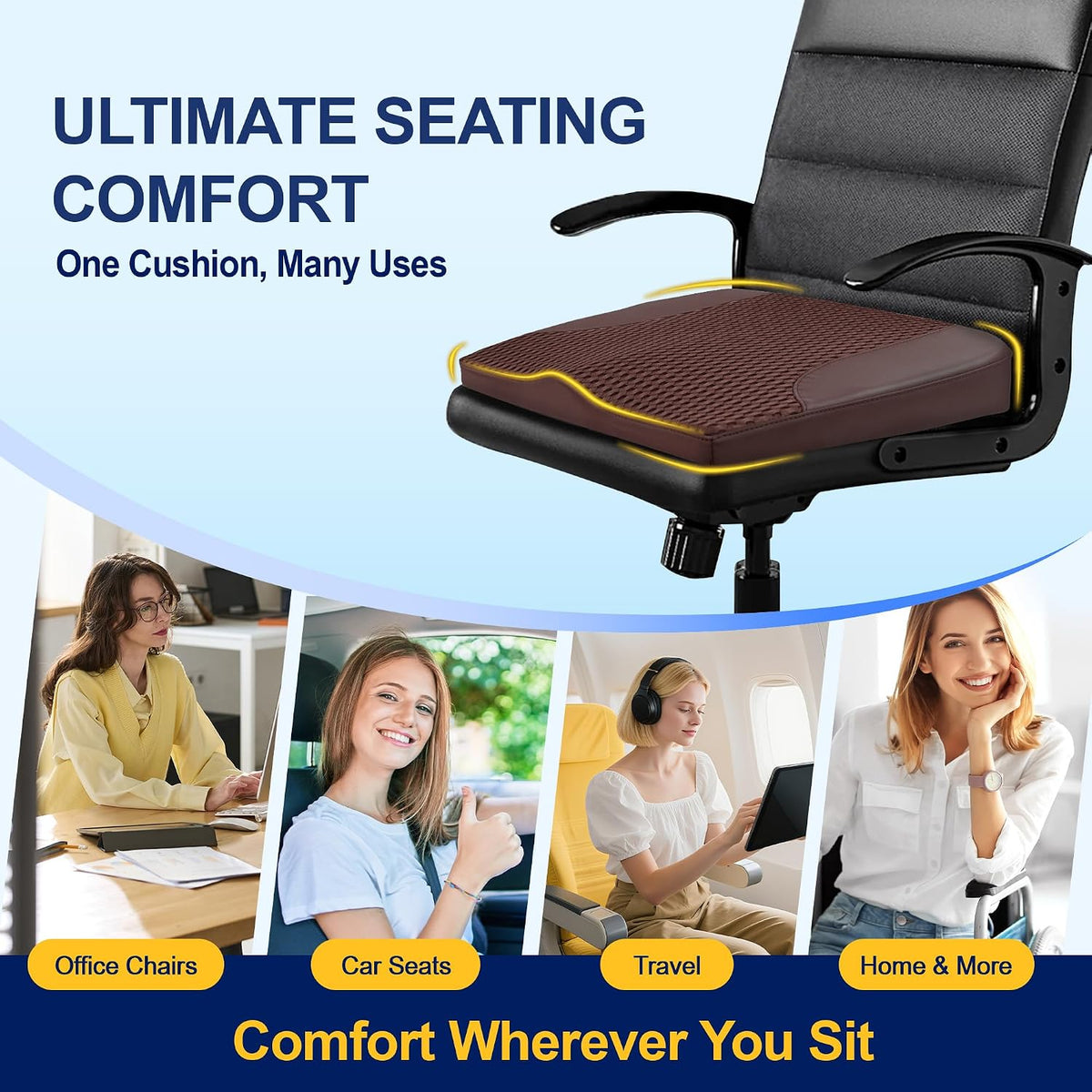 kingphenix Memory Foam Car Seat Cushion for Driving Comfort and Office Use
