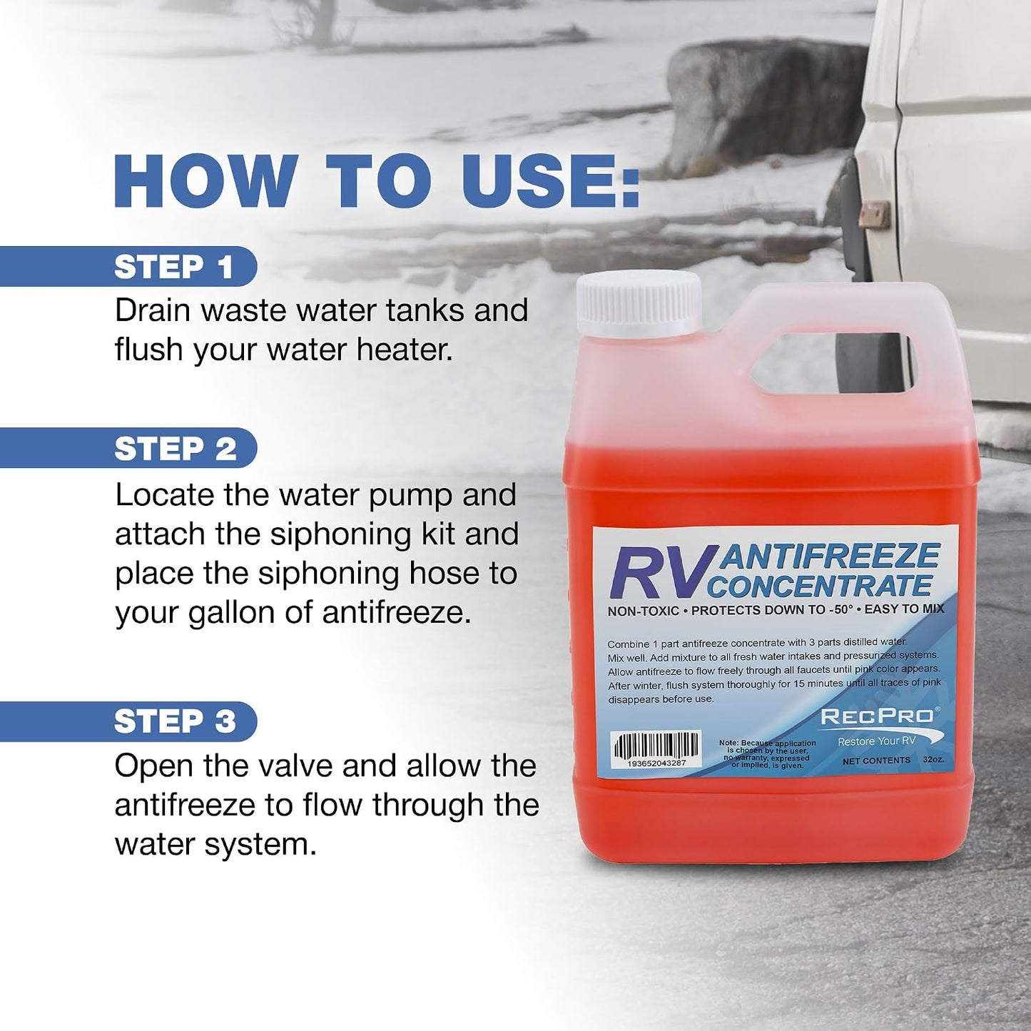 RecPro RV Antifreeze Concentrate | -50°F | 32 oz | 3 Pack
