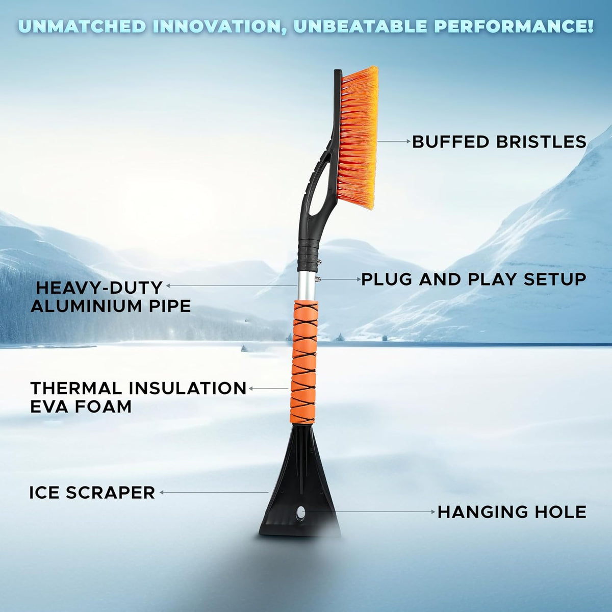 EcoNour Car Snow Brush & Windshield Cover Bundle | Includes 27" Aluminum Snow Brush with Ice Scraper (2 Pack) & Heavy-Duty 600D Oxford Frost Cover | Winter Car Accessories for Snow & Ice Protection