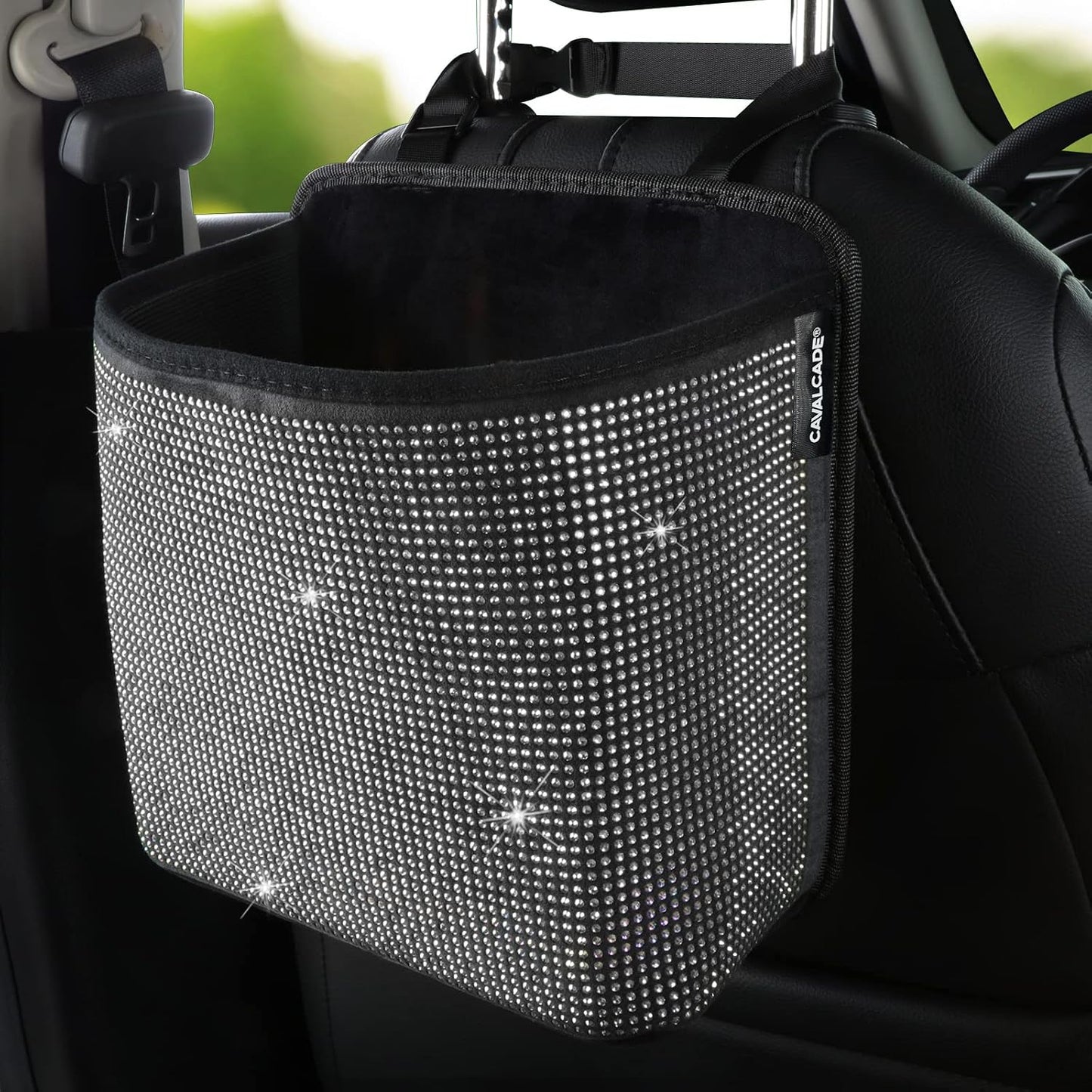 Cavalcade Car Back Seat Organizer, Bling Hanging Pocket, Large Seat Back Travel Caddy Bag, Diamond Trash Bin Garbage Container (Multicolor)