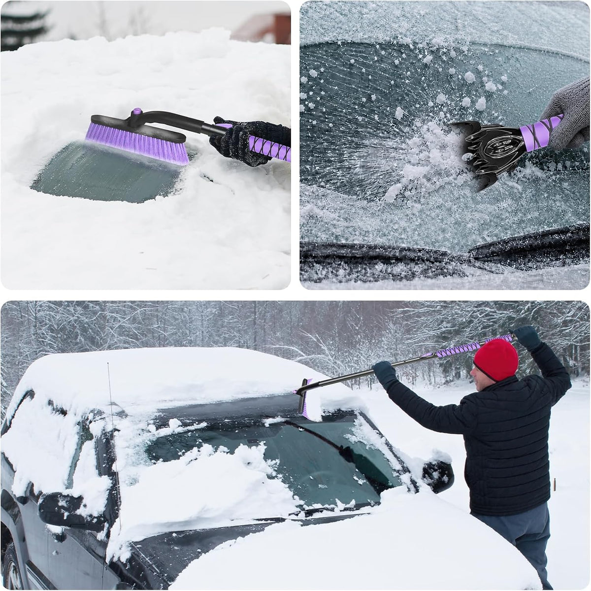 44 Inch Snow Brush with Ice Scraper for Car Windshield, Light Purple