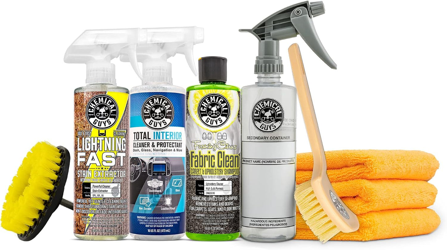 Chemical Guys CWS20316K9 Foaming Citrus Fabric Clean Carpet &amp; Upholstery Carpet Cleaning &amp; Interior Cleaning Kit (9 Piece Kit with Total Interior SPI22016 &amp; Lightning Fast Stain Extractor SPI_191_16)