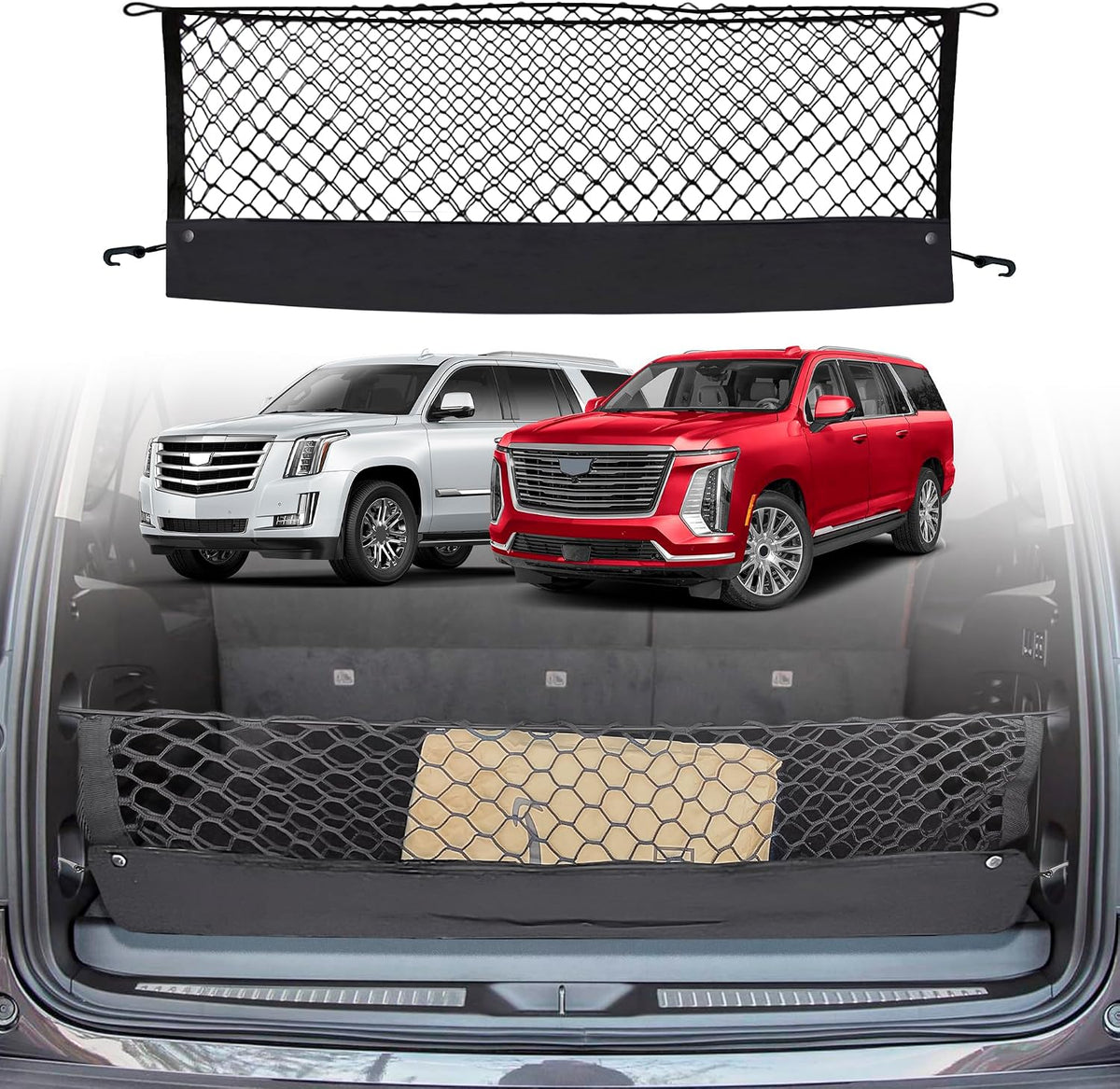 Envelope Style Trunk Mesh Cargo Net for Cadillac Escalade ESV 2015 - 2025, Automotive Exterior Accessories - Premium Car Storage Organizers, Cargo Bed Net For Pickup Truck, Smart Vehicle Storage