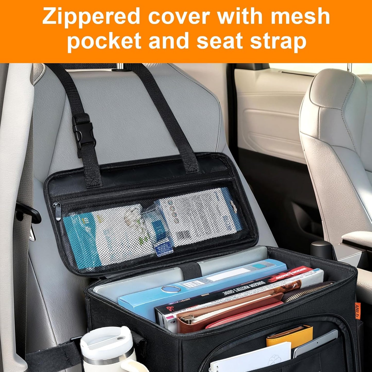 ANILD Front Car Seat Organizer and Office Work Truck Organizer with Multifunctional Pockets and Padded Shoulder Strap, Compatible with Cars, Trucks and Vans