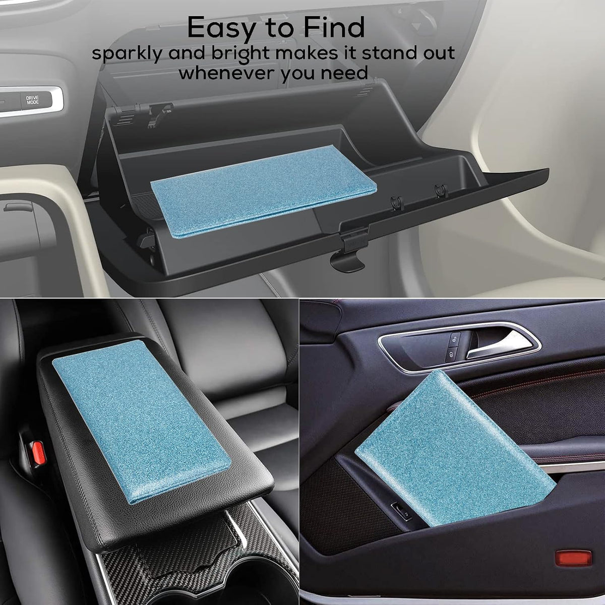 Leather Car Registration Insurance Holder Magnetic Shut, Glitter Light Blue