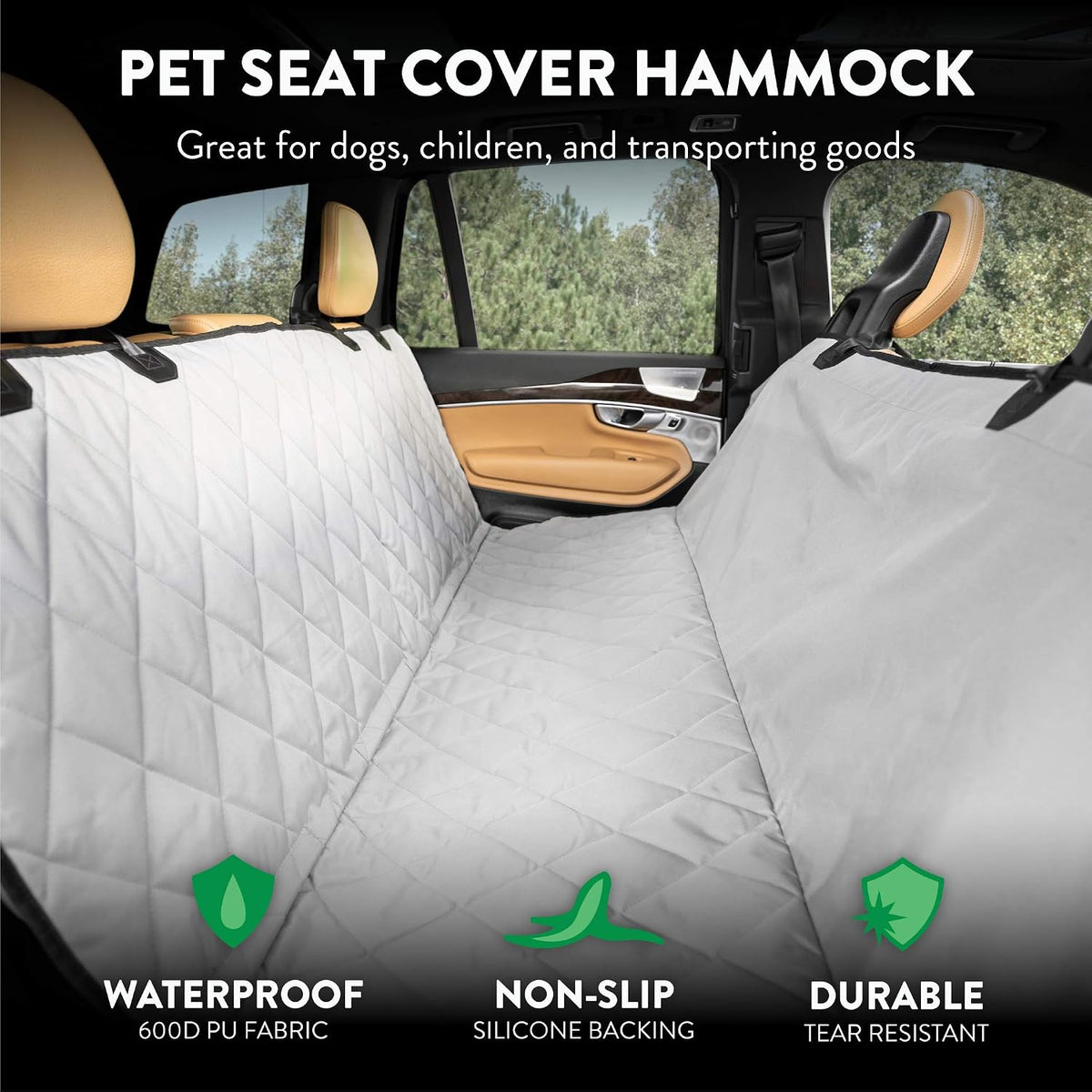 Plush Paws Products Premium Rear Car Seat Protector w/Hammock | Washable & Waterproof Back Seat Dog Cover for Car, Truck, & SUV | Nonslip, Tear Resistant Pet Seat Cover | X-Large Grey