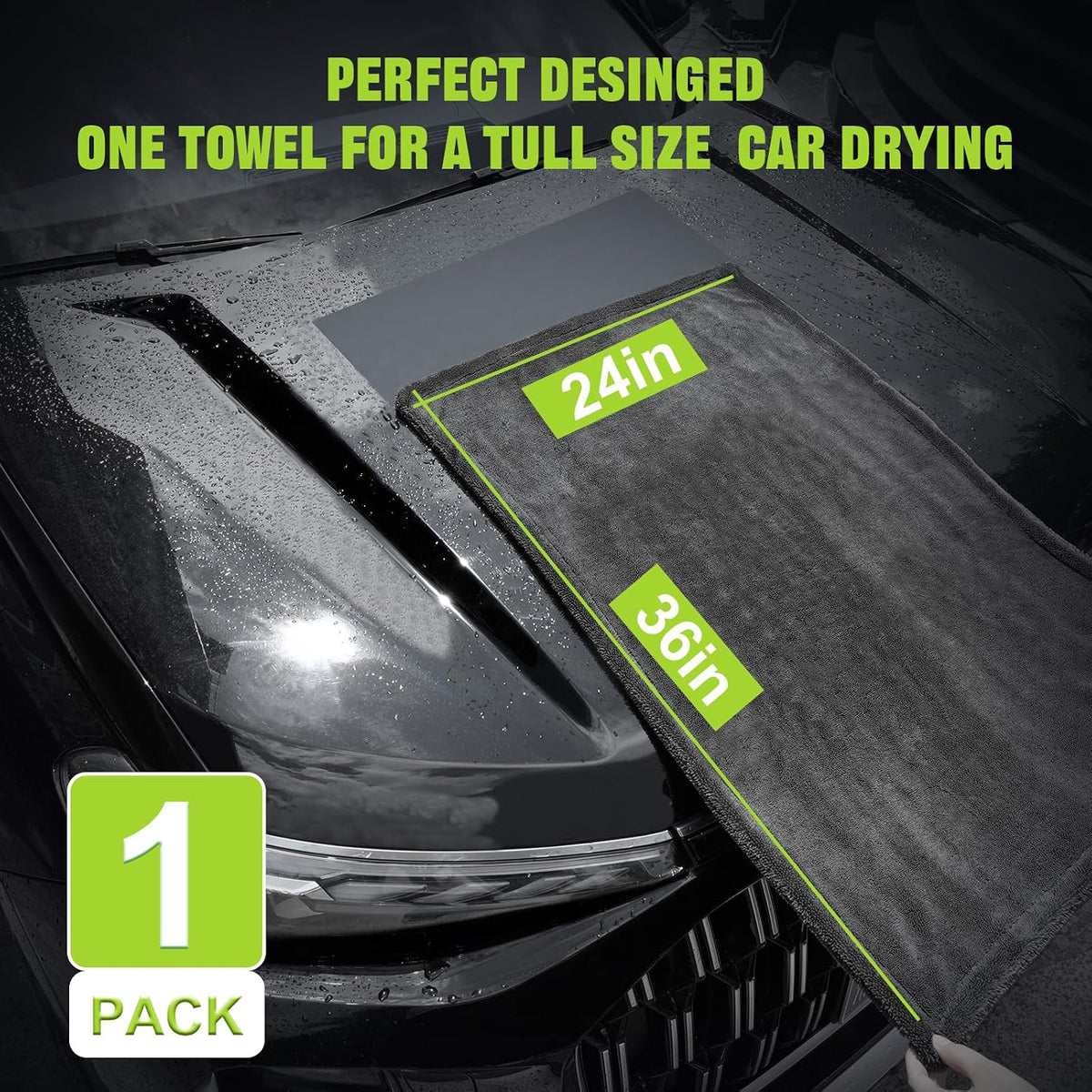 TTRCB 2 Pack Car Drying Towel, 1300 GSM Microfiber Towels for Cars (36" x 24" & 16" x 16"), Car Wash Mitt, Ultra-Absorbent, Streak Free, Car Wash Kit, Car Cleaning Detailing Supplies for SUVs, Trucks