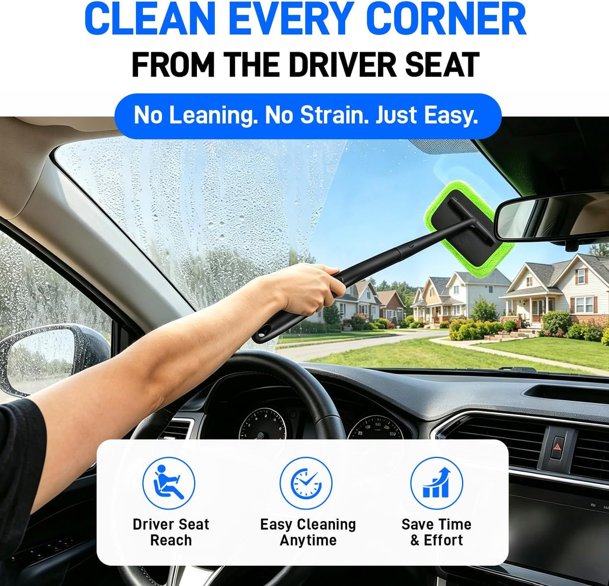 Xindell Interior Windshield Cleaner Tool – Inside Car Window Cleaning Kit with 22“ Detachable Handle, Interior Windshield Squeegee for Clear Vision, Auto Detailing Kit for Car, Home & Outdoor Windows