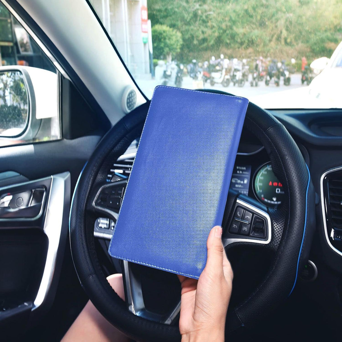 Custom Car Registration and Insurance Card Holder Personalized Leather Glove Box Organize Men Women Wallet Accessories Case for Cards, Essential Document Driver License Royal Blue
