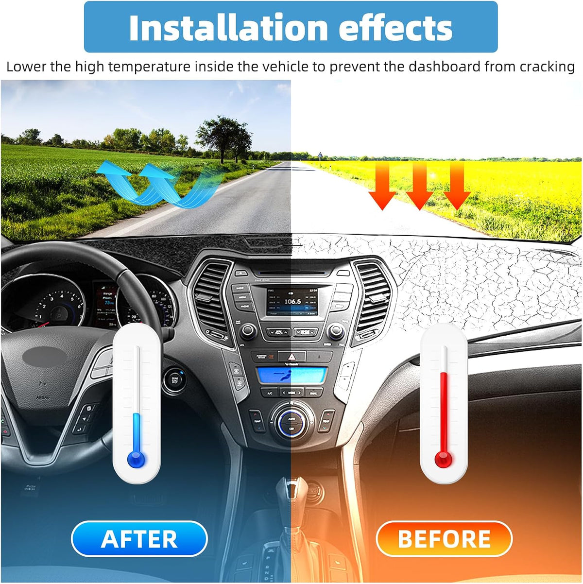 Dash Cover Mat Compatible with Hyundai Santa Fe 2013-2018 Non-Slip Dashboard Cover Mat Sunshade UV Rays Protector Interior Accessories