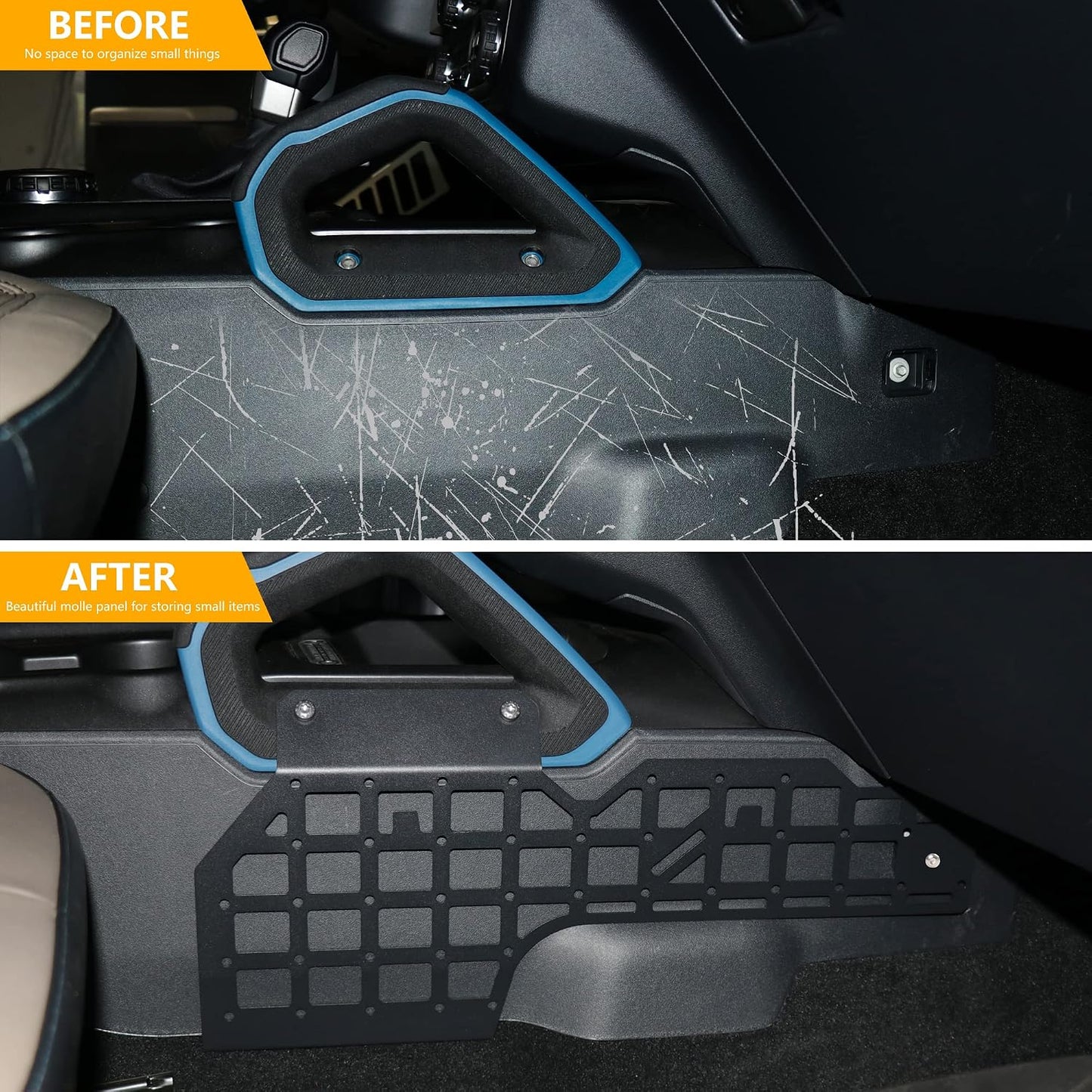 Molle Panel for 2021 2022 2023 2024 2025 Ford Bronco 2/4 Door Interior Accessories Center Console Storage Passenger Side Grid Plate Organizer Gear Shifter Right Side Hanging Steel Rack, Black
