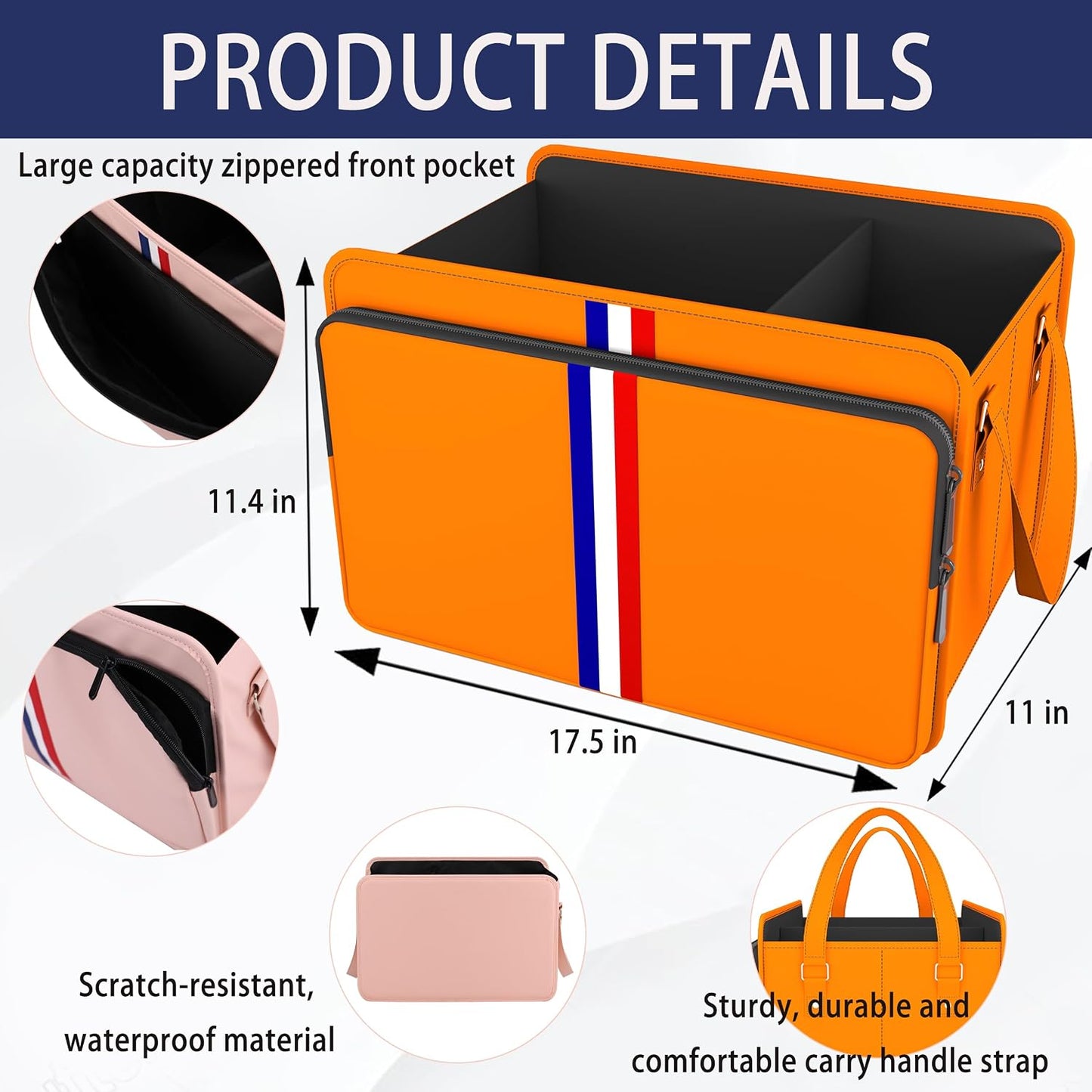 Homeve Trunk Organizer for Car, Waterproof Collapsible 3 Compartments Car Organizer, Foldable Storage for Car Accessories, Tools, Sundries for Women Men, Tote Bag (Orange, Standard)
