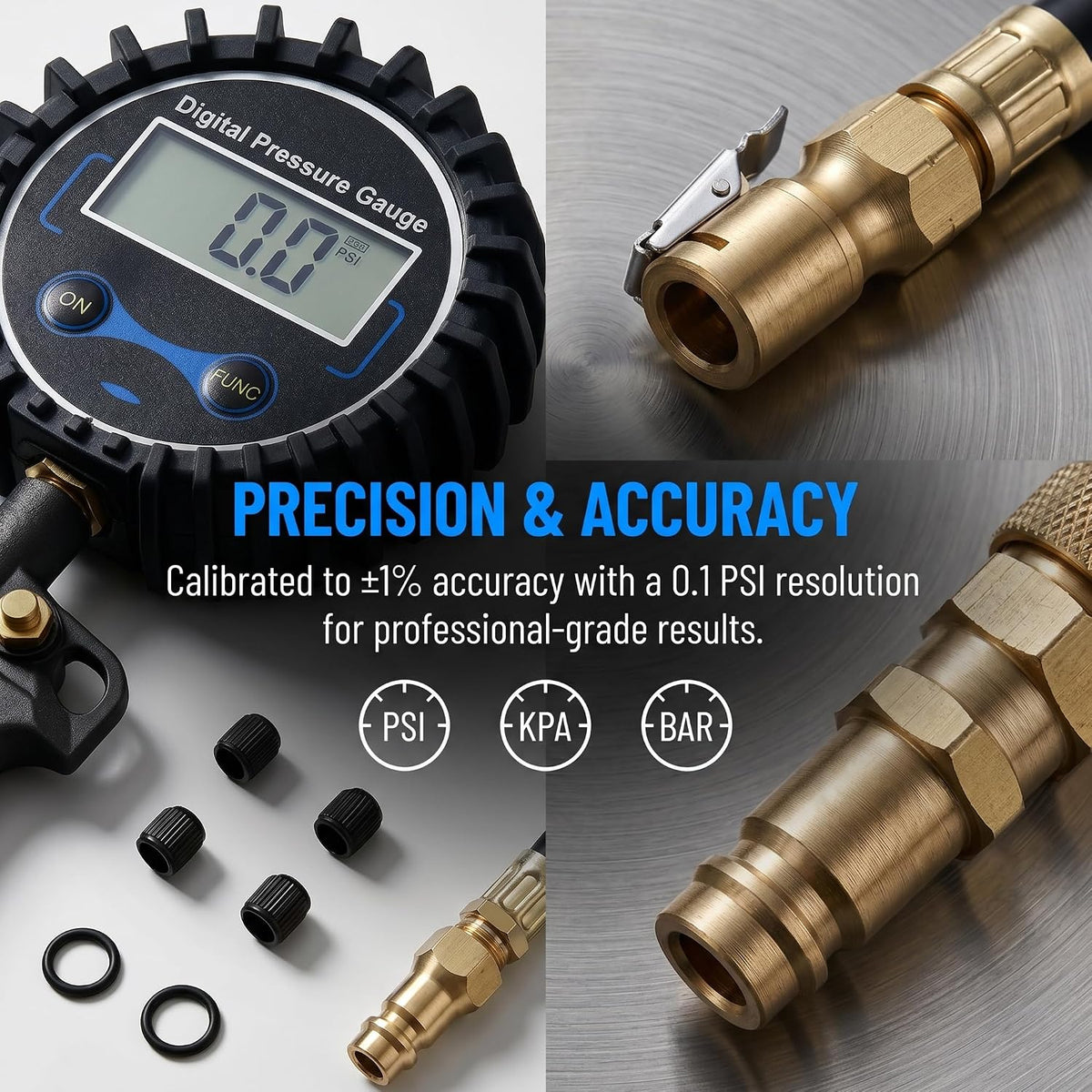 Digital Tire Pressure Gauge with Inflator 3-250 PSI, Heavy Duty Kit