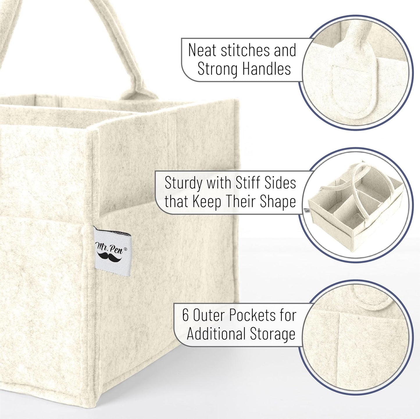 Mr. Pen- Baby Diaper Caddy Organizer, Beige, Medium | Nursery Storage Bin and Car Organizer for Diapers and Baby Wipes
