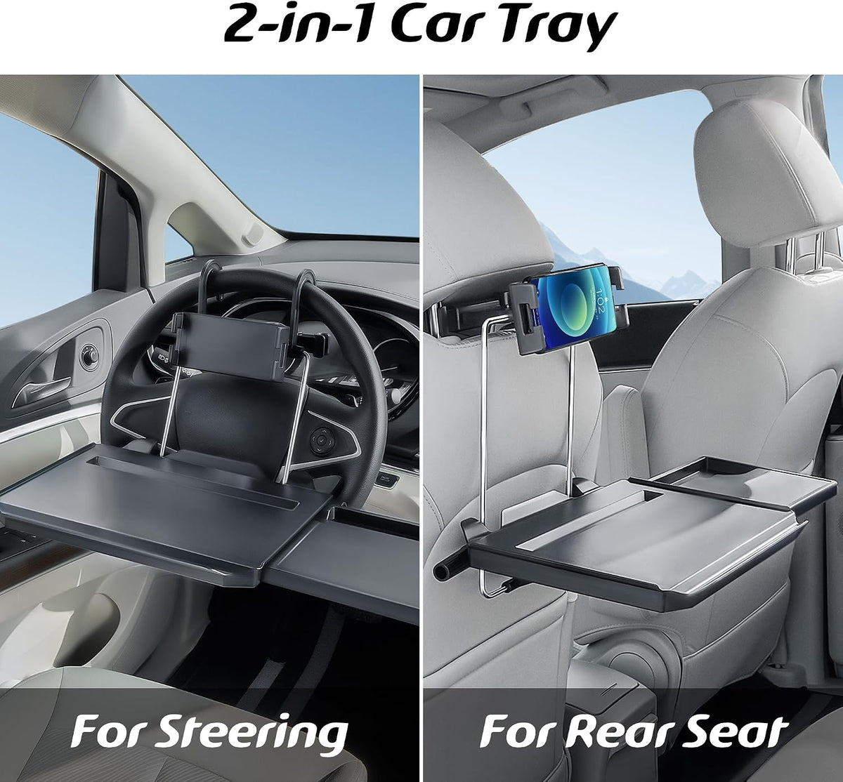 Large Car Steering Wheel Tray Back Seat Headrest Tray with Phone Holder, Steering Wheel Desk Food Table for Car Laptop Mount Steering Wheel for Large SUVs, Trucks & Vans,14"