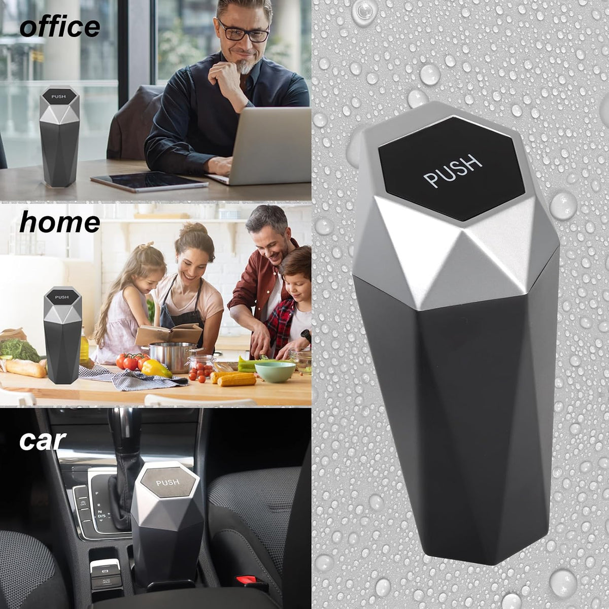 Car Trash Can Bin,Small Garbage Can with Lid,Automotive Cup Holder Mini Cars Trashcan,Portable Door Trash Cans,Car Essentials Gadgets Dustbin (2Pcs, Silver)
