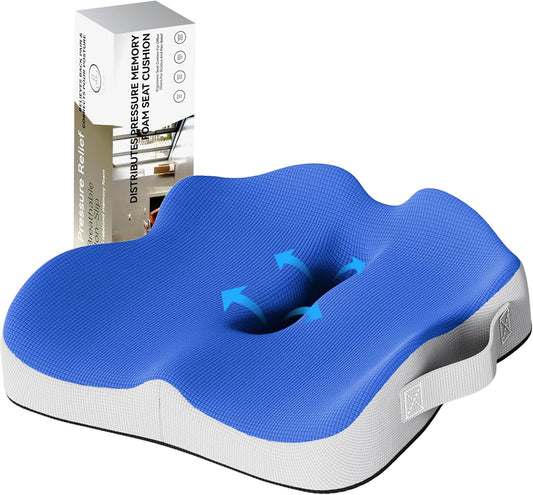 Memory Foam Seat Cushion for Office Chairs, Car Seat, Wheelchair, Desk Chair Pad - Extra Large Ergonomic Sciatica Coccyx & Tailbone Pain Relief Back Support Pillow for Long Sitting & Driving