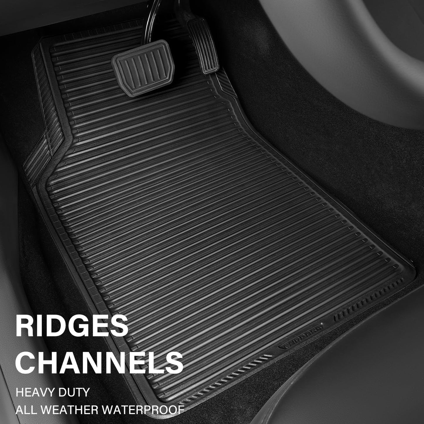 CAR PASS Rubber Floor Mats, All Weather Full Set 4-Piece, Waterproof Automotive Mats Trim to Fit Most Cars Sedans SUVs Vans, Heavy Duty Anti-Slip Easy Clean, All Black