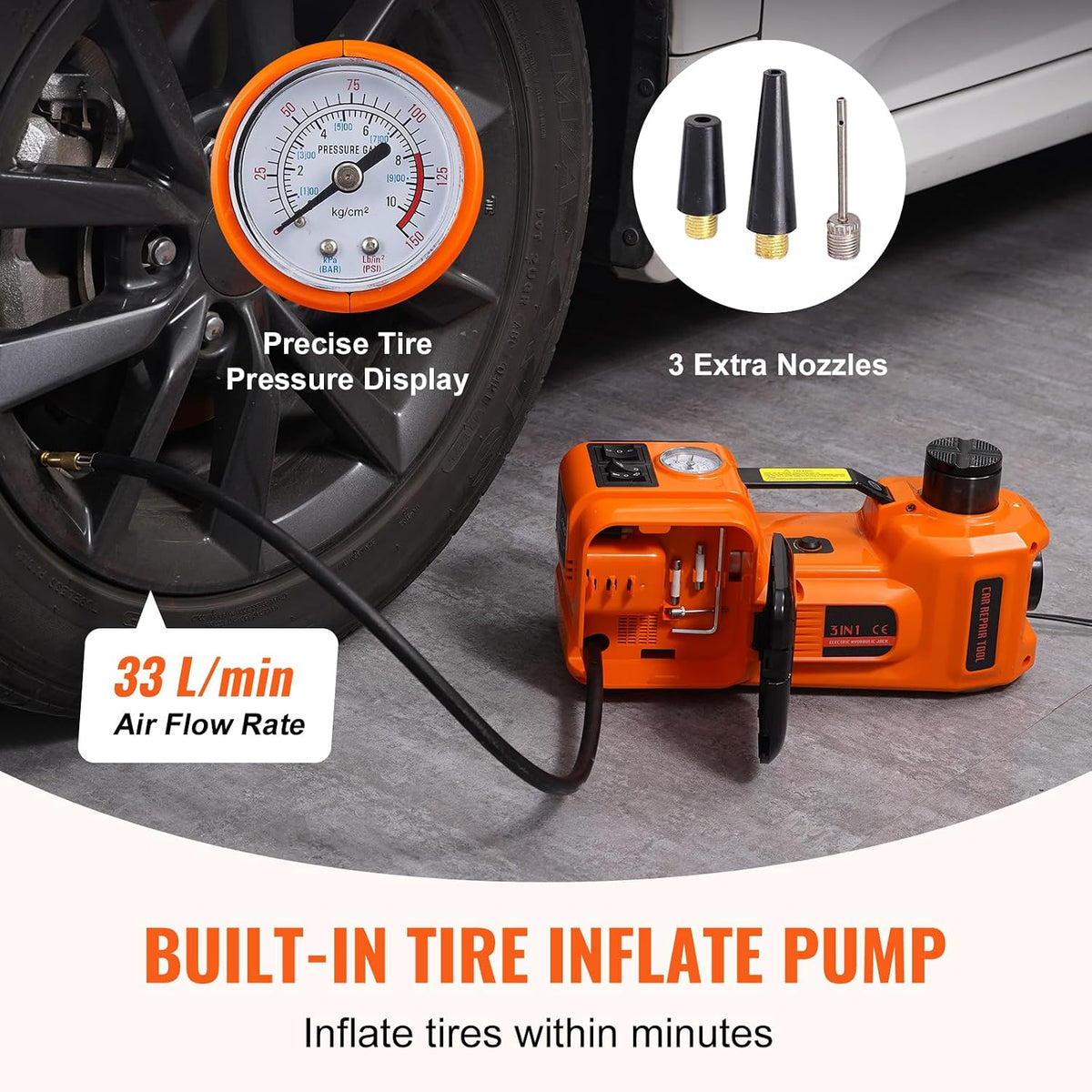 VEVOR Electric Car Jack 5 Ton with Electric Impact Wrench & Inflator Pump
