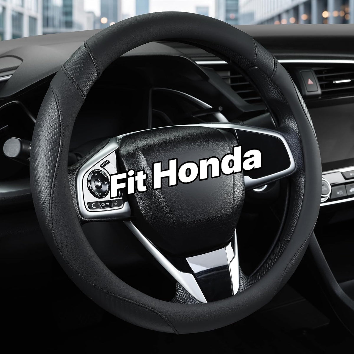 West Llama Customized Auto Car Steering Wheel Cover for Honda Civic, CR-Z, Insight, S2000, 14" - 14.25" (Black-Small Size)