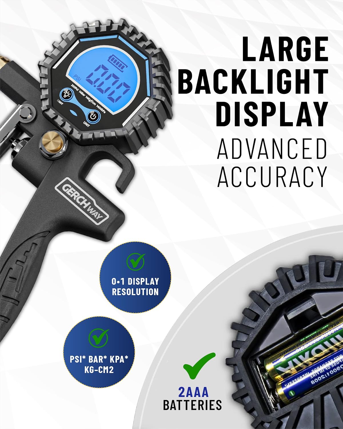 GERCHWAY Digital Tire Pressure Gauge with Inflator for Air Compressor