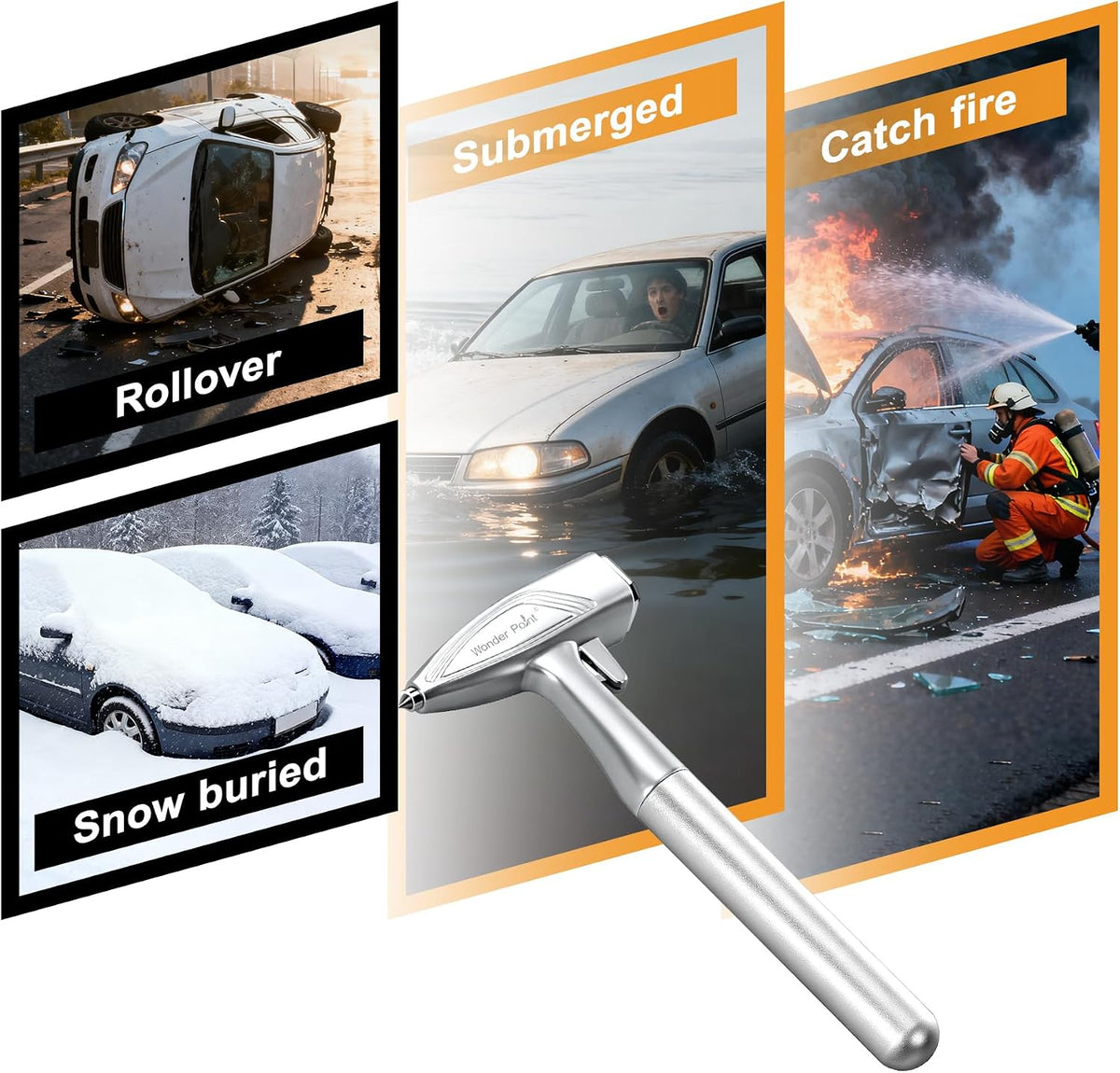 Car Window Breaker, Automotive Safety Hammer With Seatbelt Cutter, 3-in-1 Emergecy Escape Tool Car Metal Window Breaker Seatbelt Cutter, Aluminium Alloy Glass Breaker Hammer(Sliver 2Pack)