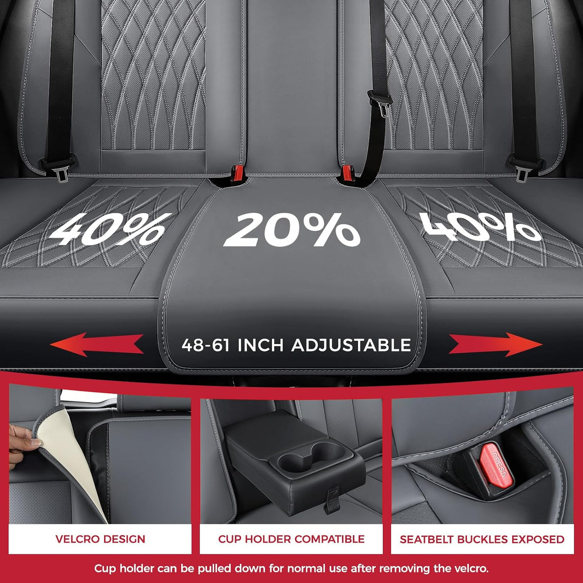 FREESOO Car Seat Covers Full Set Faux Leather Universal Fit Grey