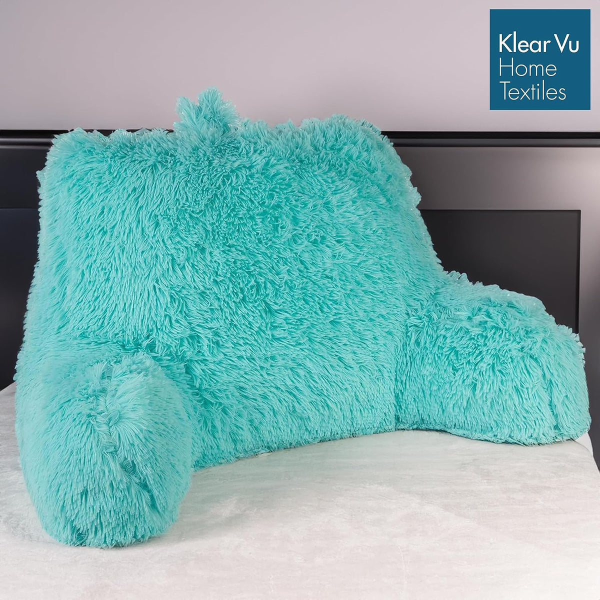 Klear Vu Shaggy Reading Pillow Back Rest Body Pillow for Adults and Kids, Lumbar and Arm Support on Bed, Chair, Couch, Sofa and Floor, 30" x 21", One Size, Aqua