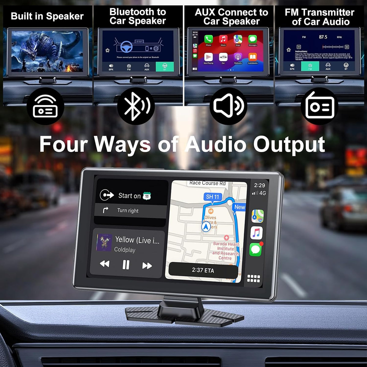 9-Inch Wireless CarPlay & Android Auto Car Stereo with 1080P Backup Camera, 4K Dash Cam, HD Portable Touchscreen/GPS Navigation/Mirror Link/AUX & FM Transmitter/Voice Control for All Vehicles
